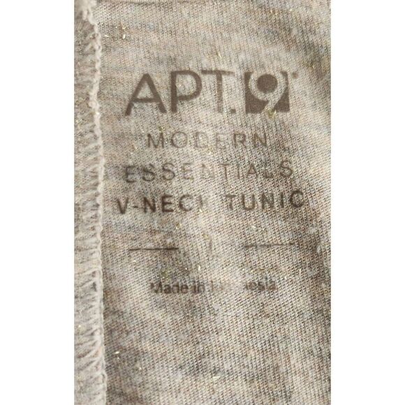 T70 Apt 9 Heather Tan Long Sleeve Tee w Gold Sparkly Threads V-neck - Picture 10 of 11